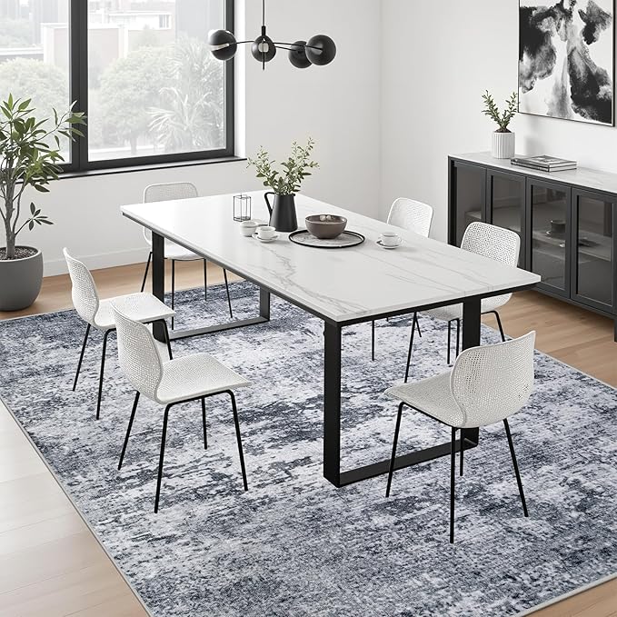 5x5 Area Rug Living Room Rug: Washable Modern Abstract Soft Thin Rug Indoor - Image 4