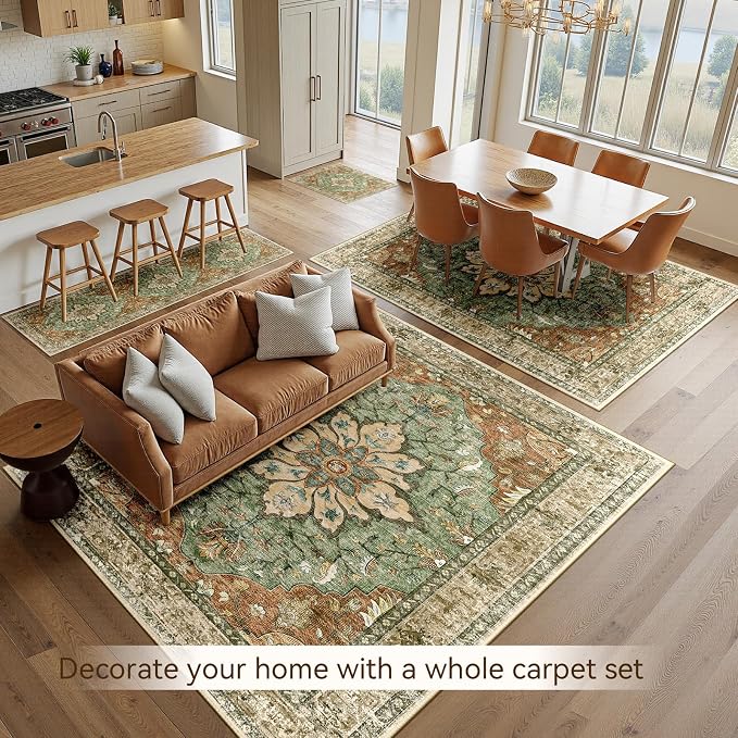 RELEANY Area Rugs 10'x12' Washable Non-Slip, Floral Vintage Distress Print - Image 5