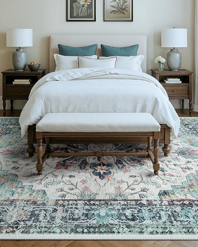 RELEANY Area Rugs 9'x12' Washable Non-Slip, Floral Vintage Distress Print - Image 3