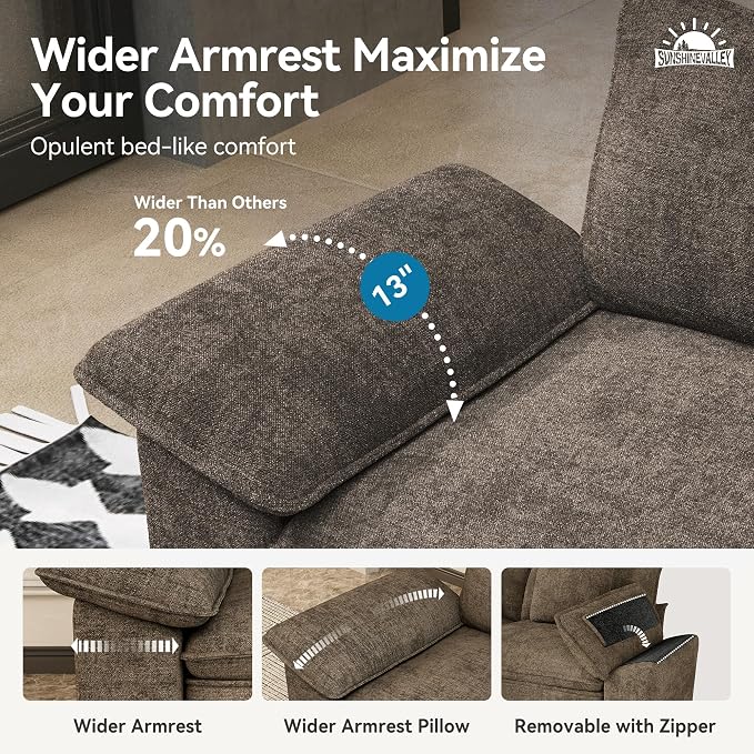 SUNSHINE VALLEY 3 Piece Living Room Sofa Furniture Set, Oversized Chenille 2 - Image 4