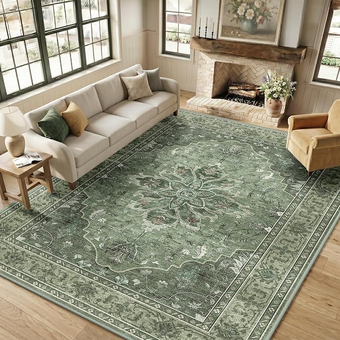 RELEANY Area Rugs 9'x12' Washable Non-Slip, Floral Vintage Distress Print - Image 3