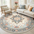 RELEANY Area Rugs Round 6ft Washable Non-Slip, Floral Vintage Distress Print by RELEANY
