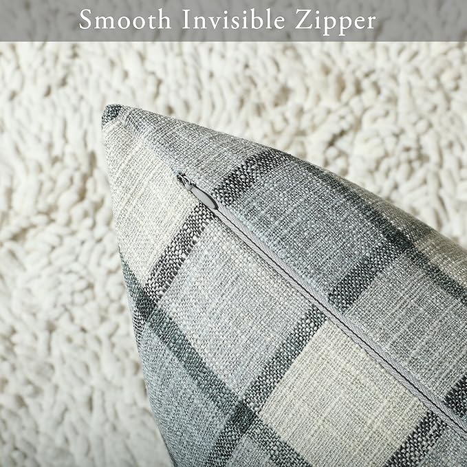 Stellhome Pack of 2 Linen Buffalo Check Throw Pillow Covers Farmhouse Plaid - Image 3