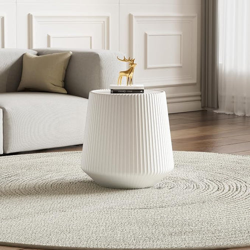 19.68" Round Marble End Table, Modern Cup Shaped Side Table by Henf