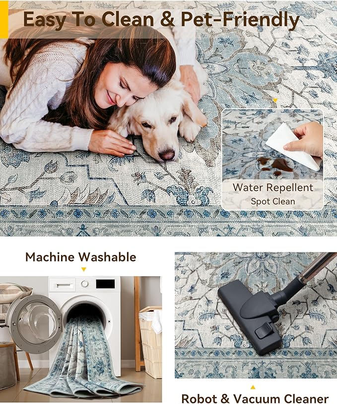 RELEANY Area Rugs 6'x9' Washable Non-Slip, Floral Vintage Distress Print - Image 4