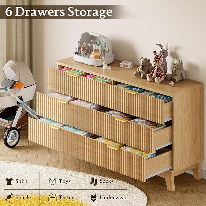 BORNOON 53" Long Dresser for Bedroom, 6-Drawer Dresser - Image 6