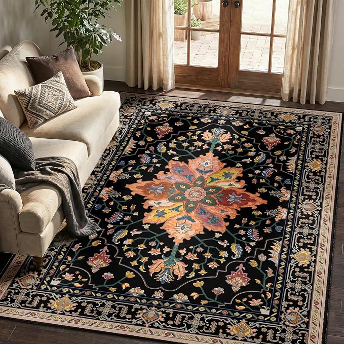 RELEANY Area Rugs 5'x7' Washable Non-Slip, Floral Vintage Distress Print - Image 9