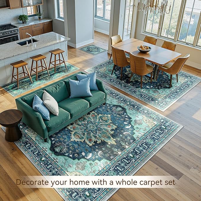 RELEANY Area Rugs 10'x12' Washable Non-Slip, Floral Vintage Distress Print - Image 4