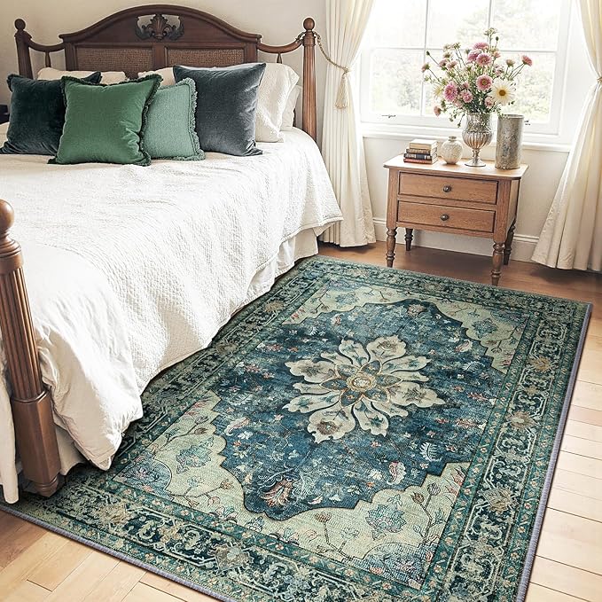 RELEANY Area Rugs 5'x7' Washable Non-Slip, Floral Vintage Distress Print - Image 2