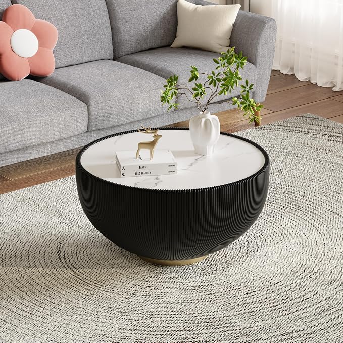 SSLine Bowl-Shape Coffee Table Set of 2 Modern Sintered Stone Top Nesting - Image 4