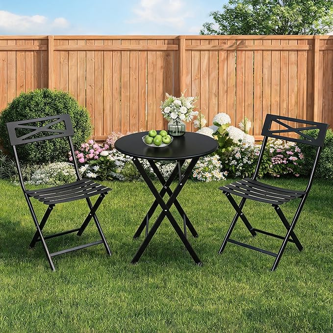 GarveeLife 3 Piece Patio Bistro Set, New Iron Outdoor Furniture Set, Metal - Image 8