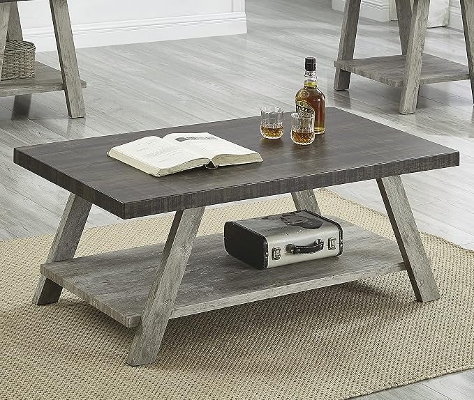 Roundhill Furniture Athens Contemporary 3-Piece Wood Shelf Coffee Table Set - Image 4